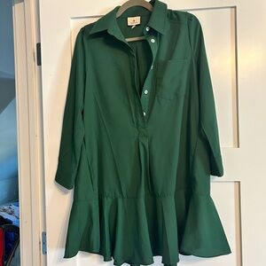 Tuckernuck Deep Green Ruffle-Hem Mini Dress